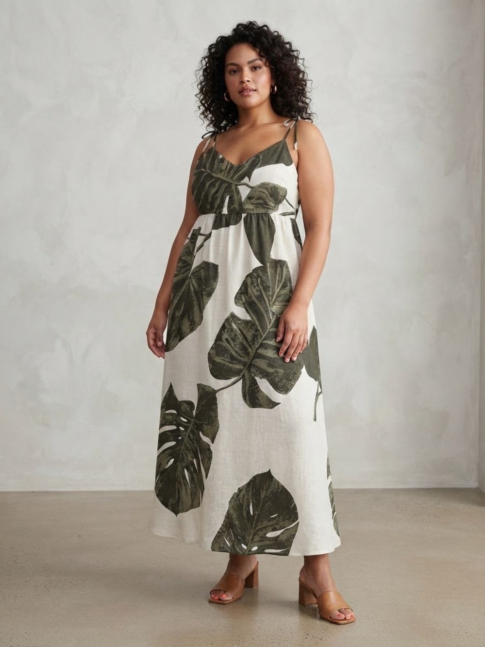 C&C California White Dress with Olive Leaf Print